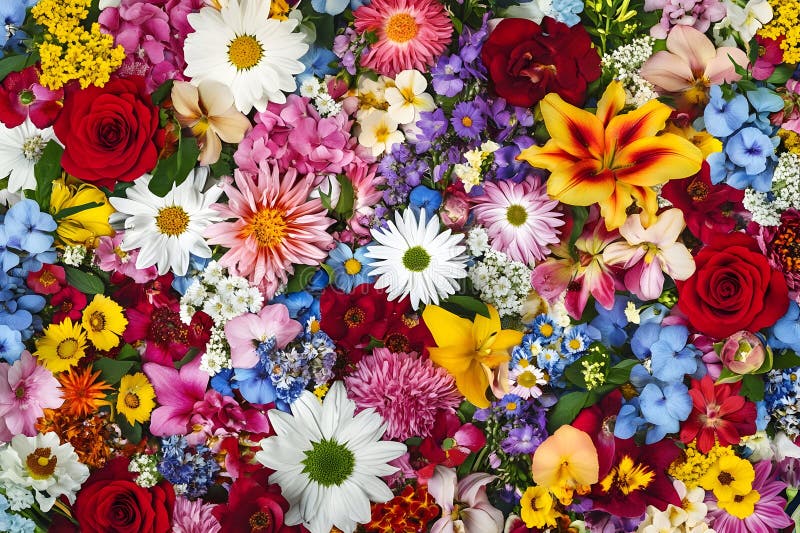 Colorful seamless pattern array of flowers stock illustration