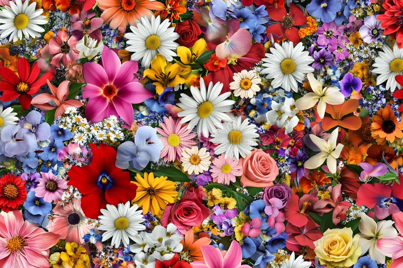 Colorful seamless pattern array of flowers stock illustration