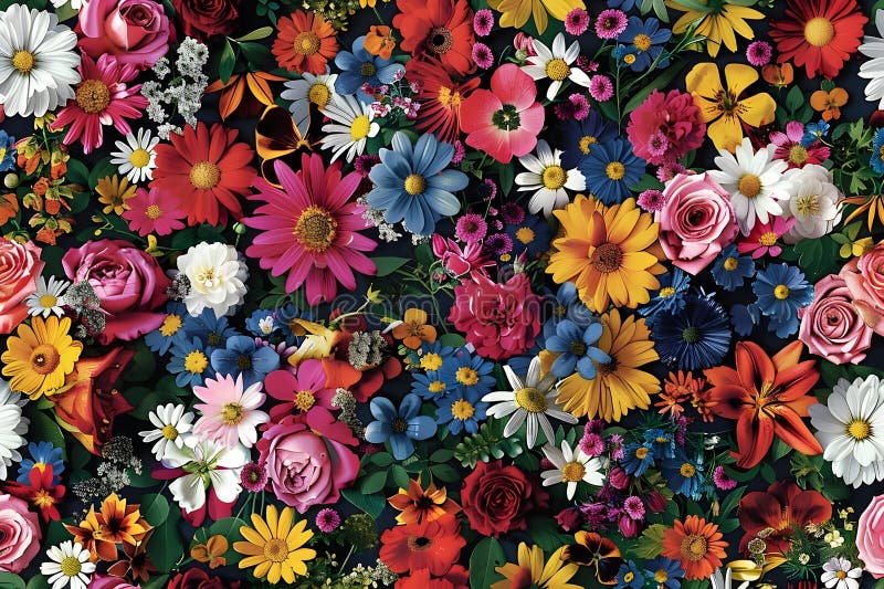 Colorful seamless pattern array of flowers vector illustration