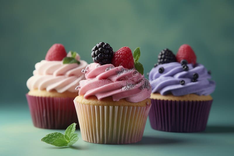 Colorful Mini Cupcake, Food and a Bakery Concept , Generative AI Stock