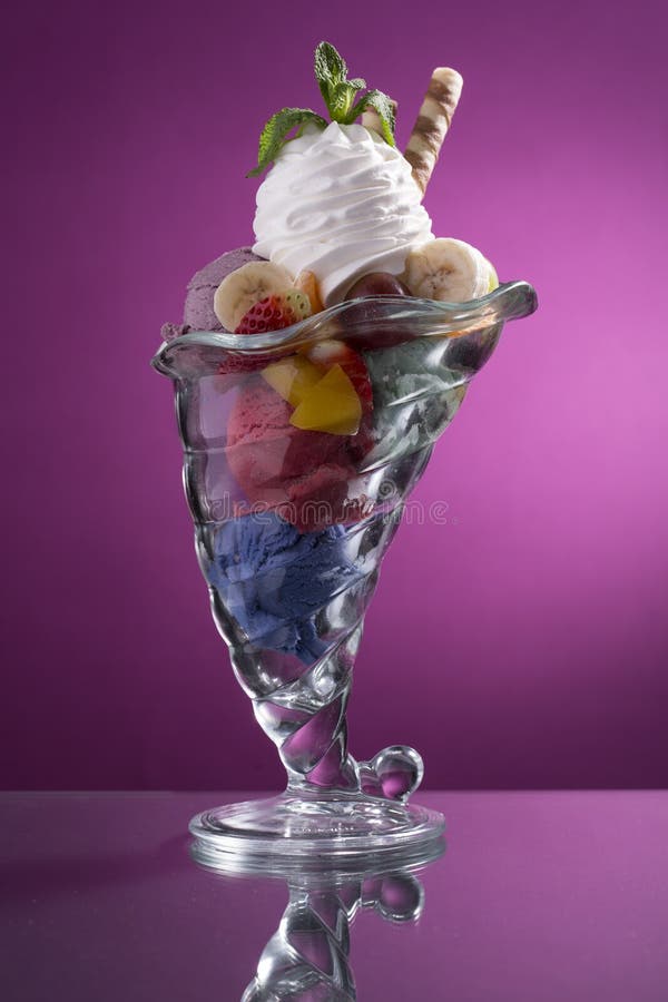 Colorful Mixed Fruit Cup with Whipped Cream Stock Photo Image of