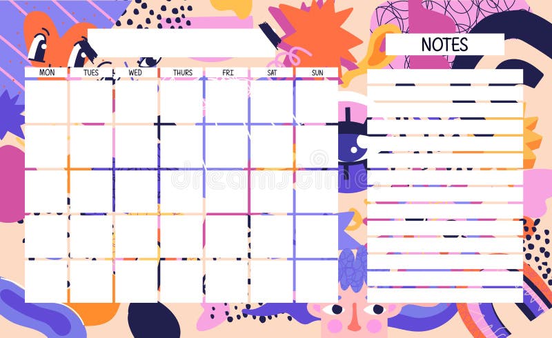 Colorful Modern Template for a Month Planner with Individual Days and ...