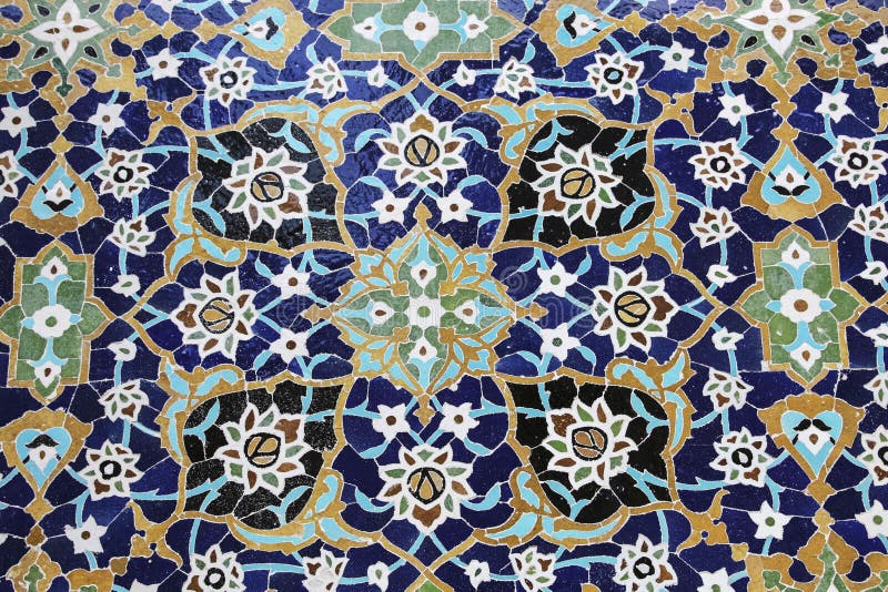 Colorful mosaic and ceramic tiles in the traditional Persian style on the wall Tomb of Sheikh Safi al-Din, Ardabil, Iran