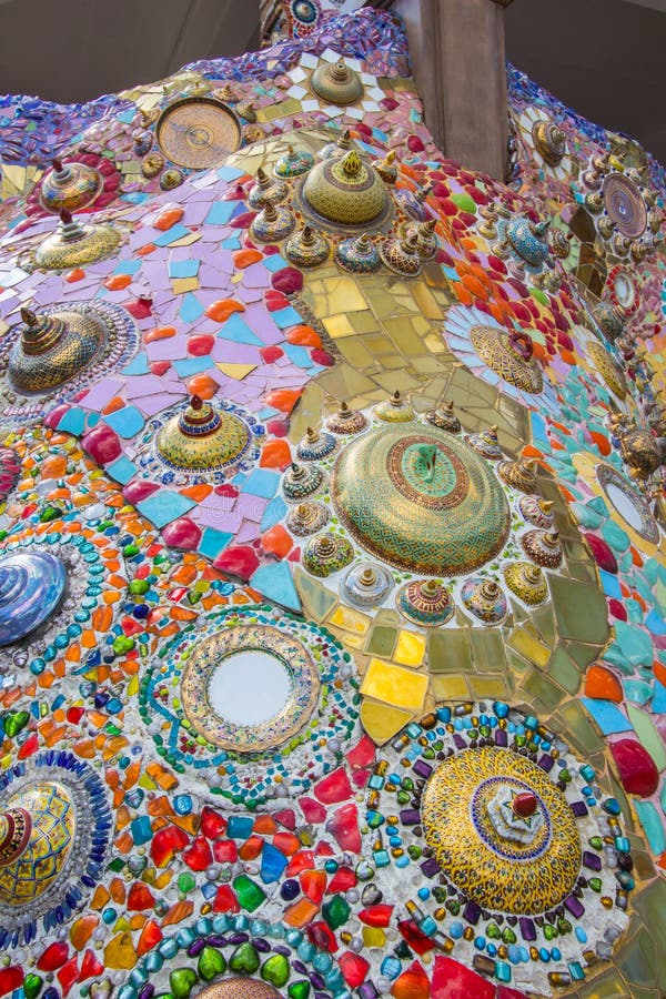 Colorful mosaic tiles and pottery items at Wat Pha Sorn KaewWat Phra Thart Pha Kaewin Khao Kho,Phetchabun,north-central Thailand