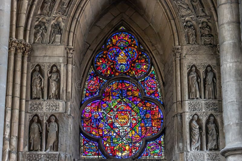 Reims, France - Colorful Mosaic Window Inside the Reims Cathedral Stock ...