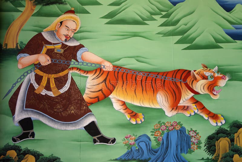 Religious mural in Tibetan Buddhist monastery, China royalty free stock photos