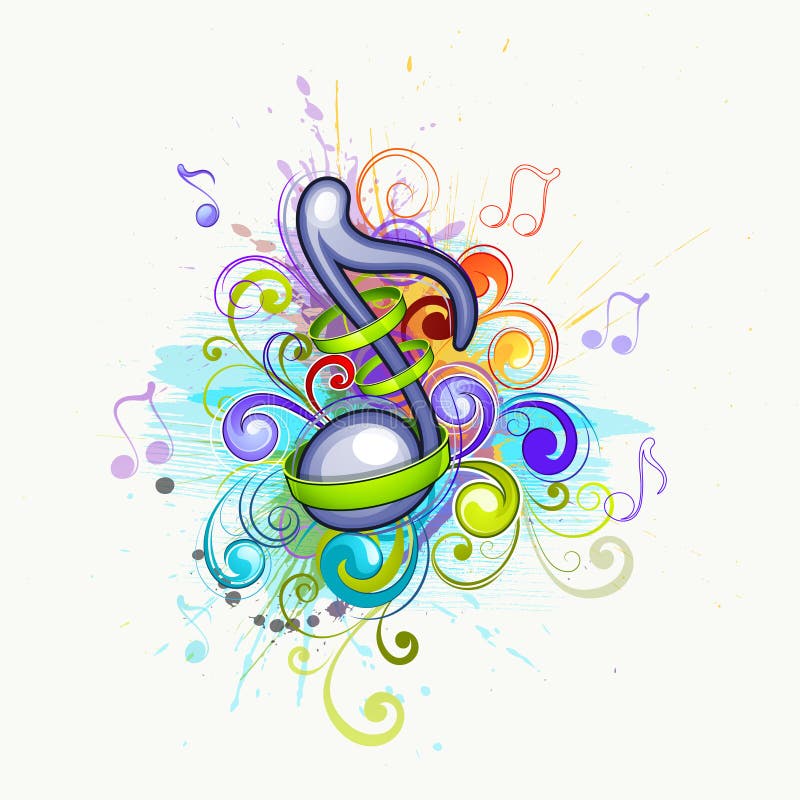 An illustration of colorful music notes.