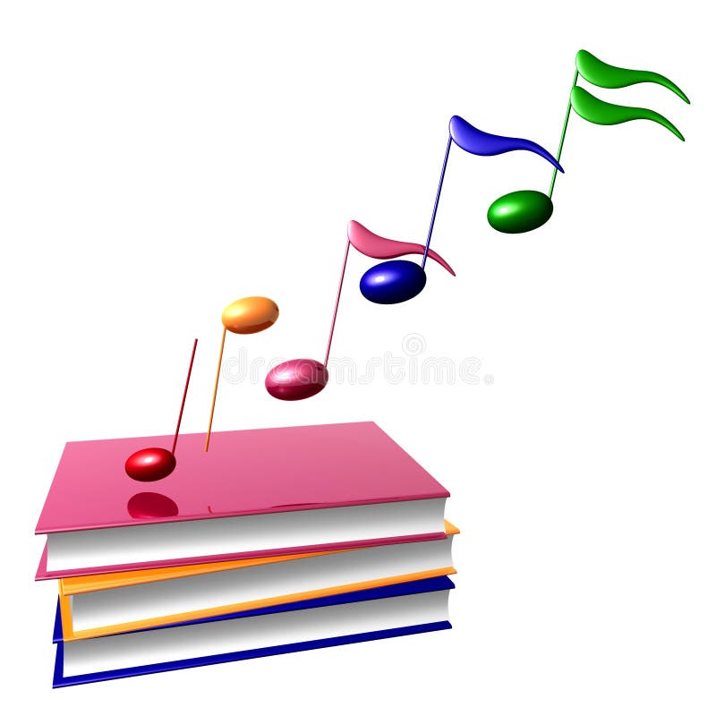 Colorful musical symphony notes and books