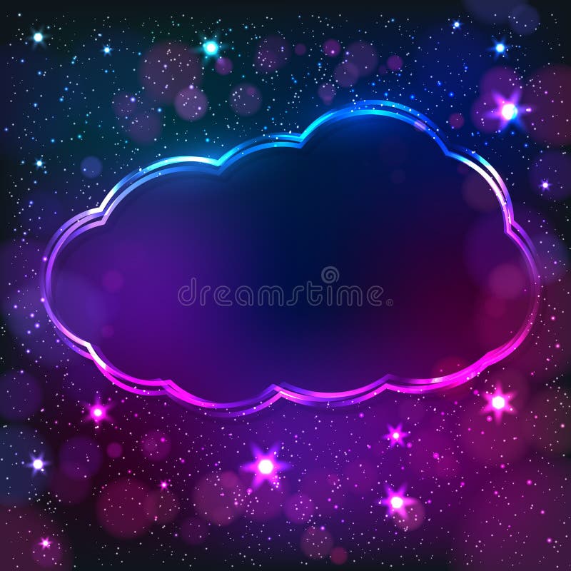 Colorful neon cloud frame on a dark star background stock illustration