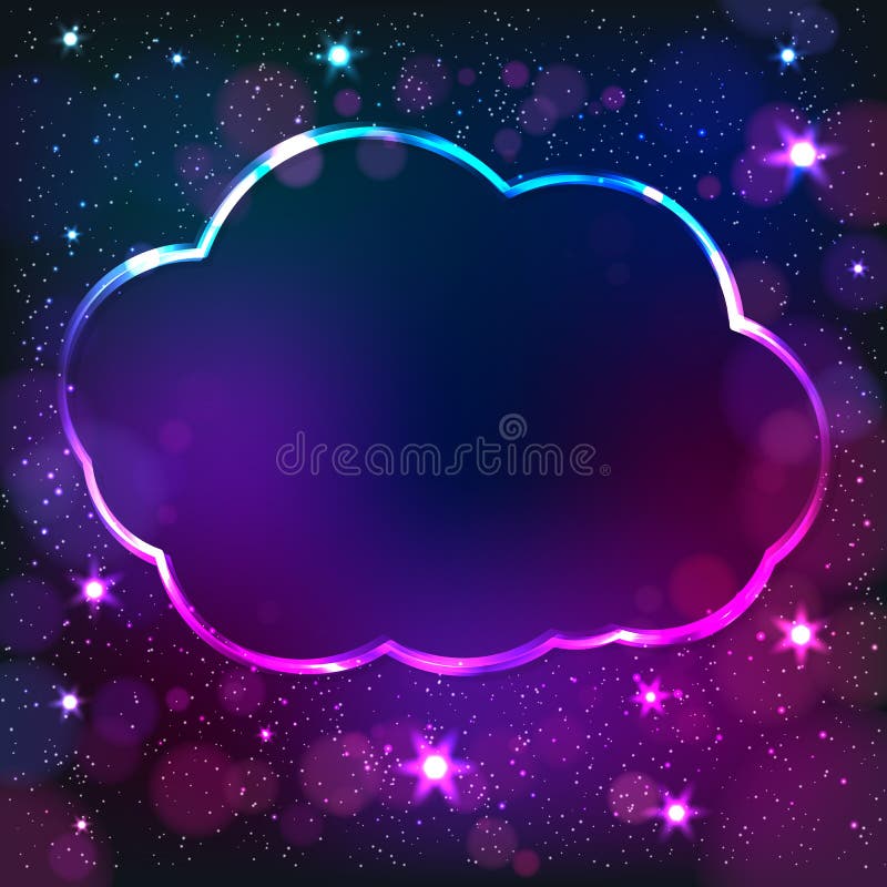 Colorful neon cloud frame on a dark star background royalty free illustration