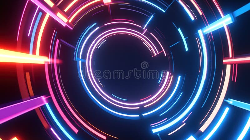 Trasee luminoase incolore, care creează un tipar circular abstract pe fond întunecat vector illustration