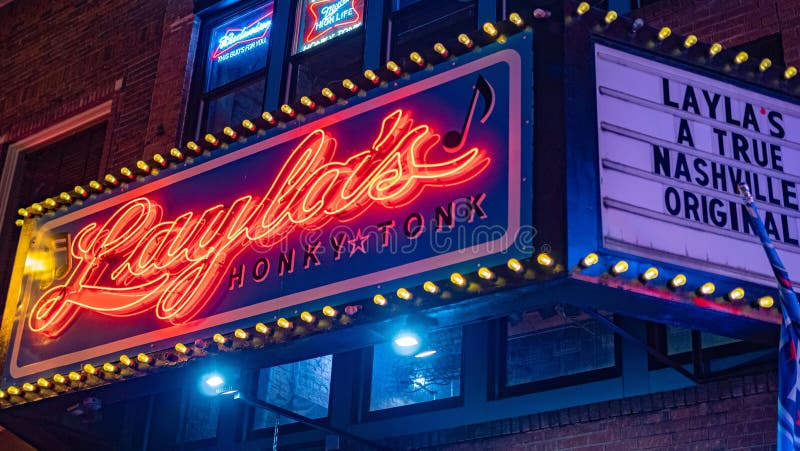 Colorful Neon Signs On Nashville Broadway At Night Nashville Usa June 15 2019 Editorial