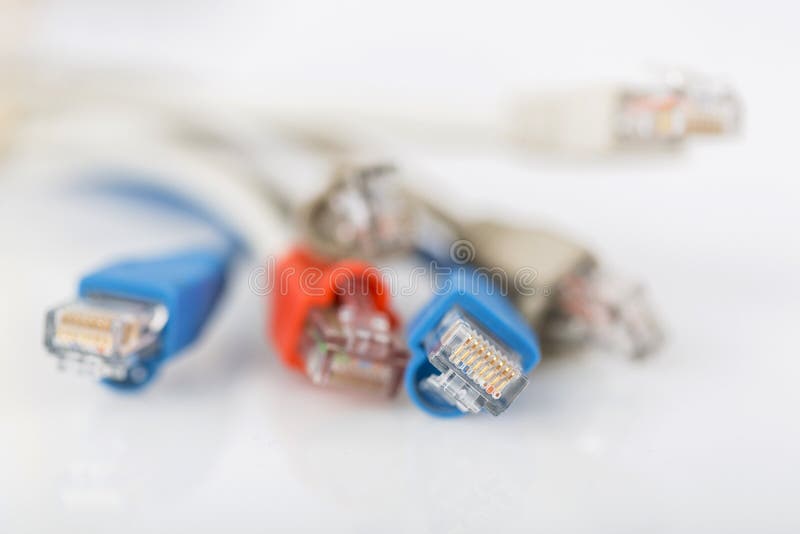 Colorful network cable with RJ45 connectors stock photo