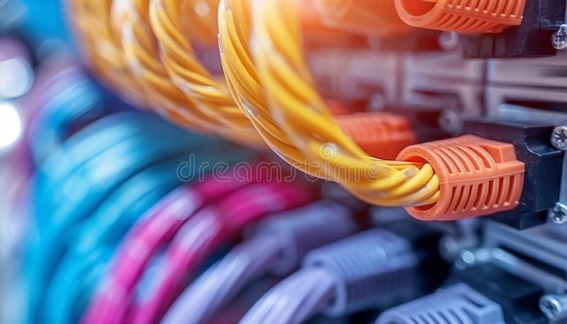 Colorful network cables connected, illustrating technology royalty free stock images
