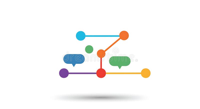 Colorful network diagram with multicolored nodes connected by lines, creating a stock illustration