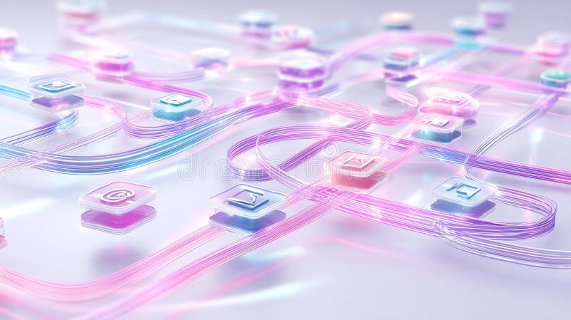 A Colorful Network of Interconnected Paths Featuring Digital Icons and Fluid Lines Reflecting Modern Communication Technology royalty free stock image