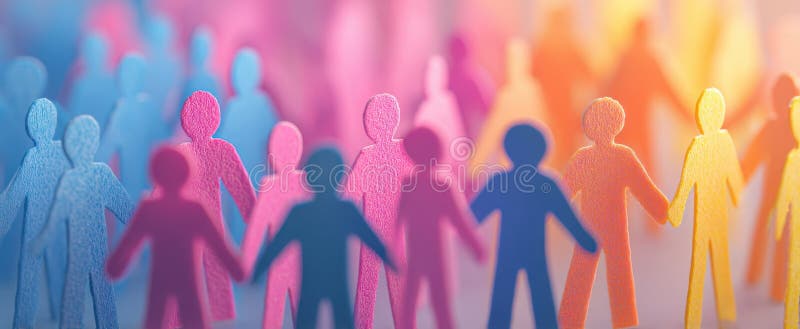 The colorful network of paper figurines symbolizing unity and connection in diversity.. image stock photos.