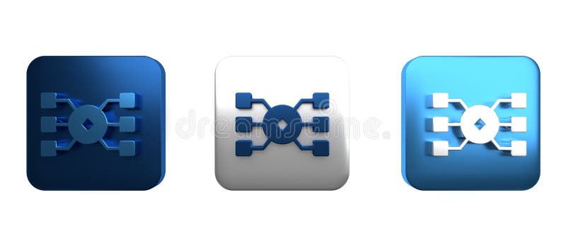 Pictograma rețea neurală colorată, izolată pe fond alb. inteligență artificială. buton pătrat 3d randare vector illustration