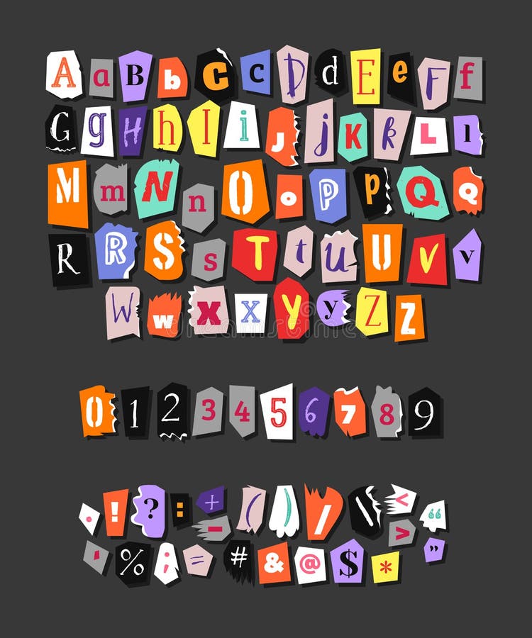 Colorful Newspaper Alphabet Hand Made Anonymous Set Vector Letters Numbers And Punctuation Marks Stock Vector Illustration Of Differents Collection