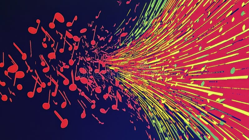 Colorful notes and streaks creating an abstract explosion stock illustration