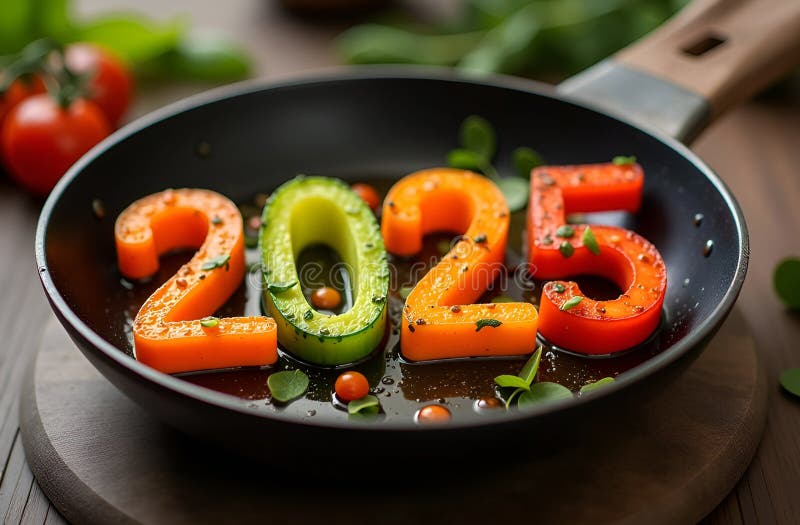 2025 vegetable numbers on the pan royalty free illustration