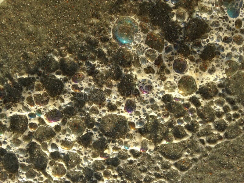 Colorful Ocean Wave Foam Bubbles On Beach Sand. Stock Image Image of