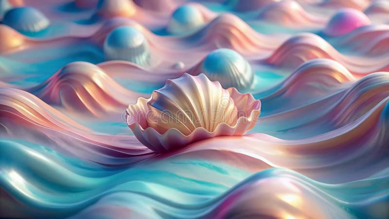 Colorful Ocean Waves With a Shimmering Shell at Dusk, Creating a Serene Dreamscape vector illustration