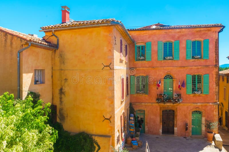 Roussillon Village on the Hill, Provence, France Stock Image - Image of ...