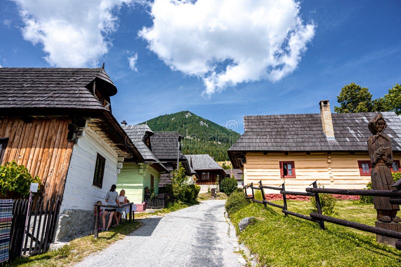 Colorful old wooden houses in Vlkolinec. Unesco heritage. Mountain village with a folk architecture. Vlkolinec, ruzomberok, liptov