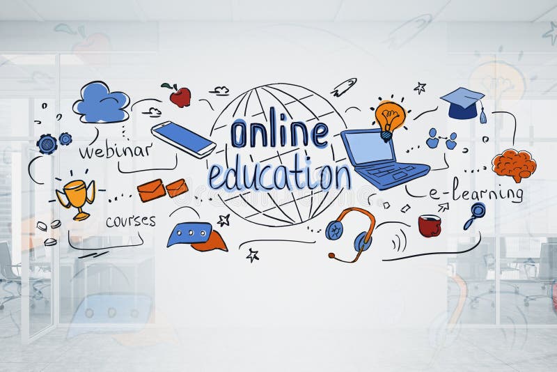 Colorful Online Education Sketch in Blurry Room Stock Photo Image of