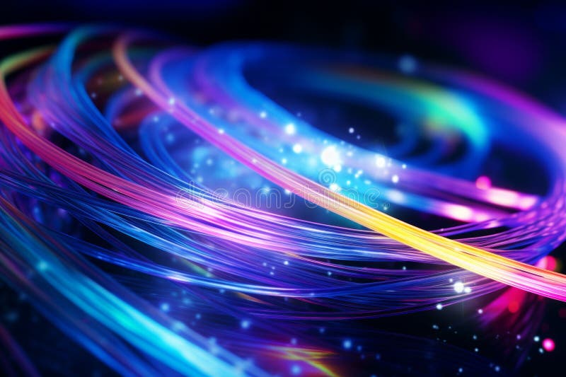 Colorful optic fiber electrical cables wires neon waves lines abstract 3d ai design background pattern glow colored