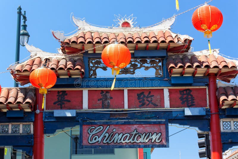 Colorful Orange Lanterns at Los Angeles Chinatown Editorial Stock Image