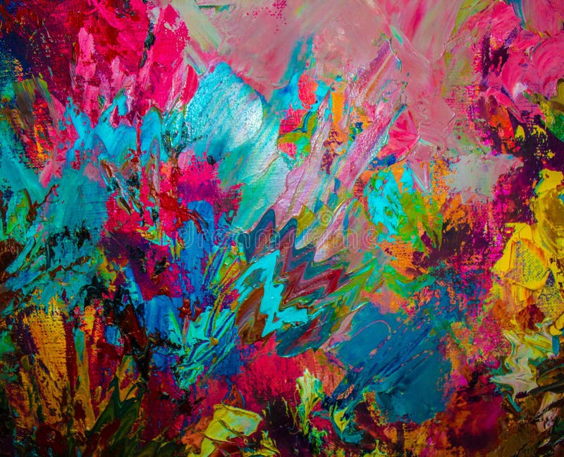 Colorful Original Abstract Oil Painting, Background Stock Photo - Image