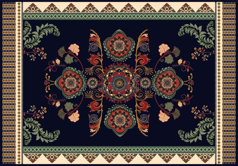 Colorful ornamental vector design for rug, carpet, tapis, yoga mat. Persian rug, towel, textile. Geometric floral