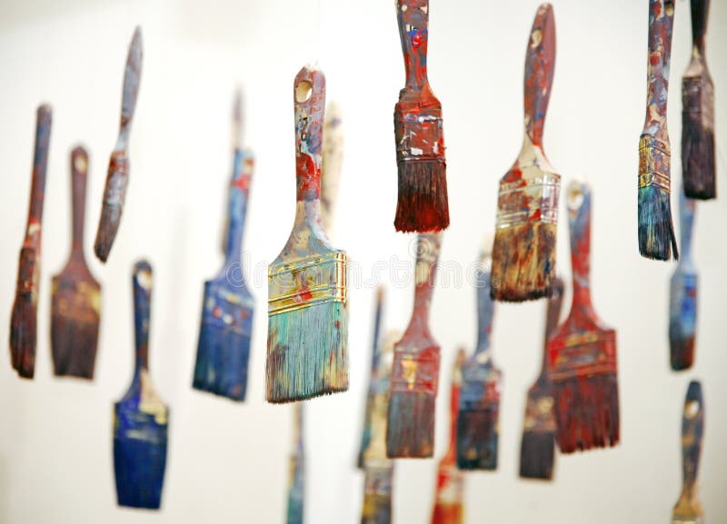 Colorful Paint Brushes Hanging As Artistic Objects Stock Image Image