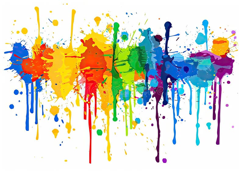 Colorful paint splashes on white surface for artistic display vector illustration