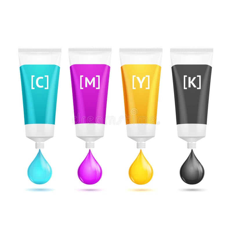Colorful Paint Tubes Set CMYK Print Concept. Vector Stock Vector
