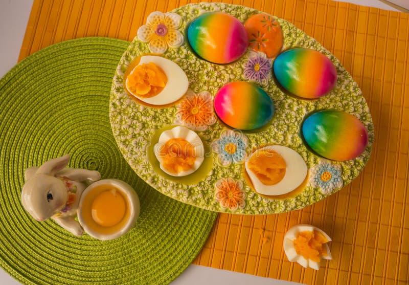 Colorful Painted Easter Eggs and a Bunny, Athens, Greece Stock Image
