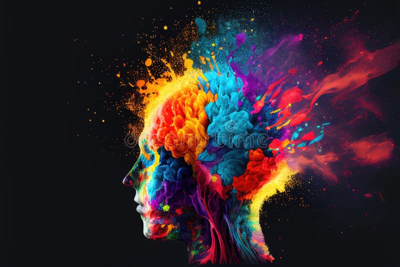 Colorful Painted Explosion in Head. Concept of Creative Mind and ...