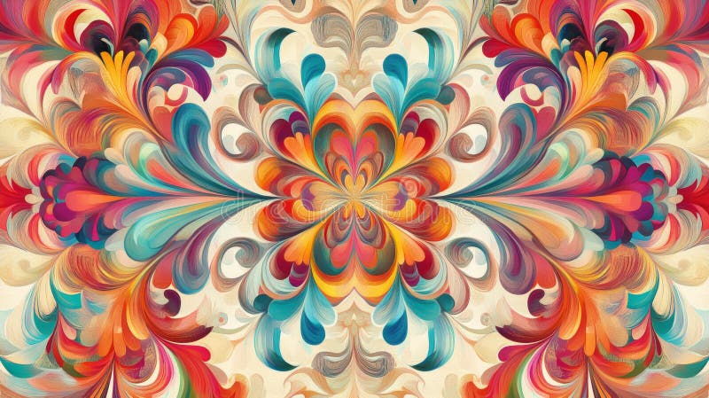 Colorful painting of flowers with a blue and orange background royalty free illustration