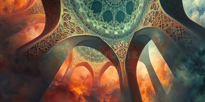 A colorful painting of a mosque with a dome on top royalty free illustration