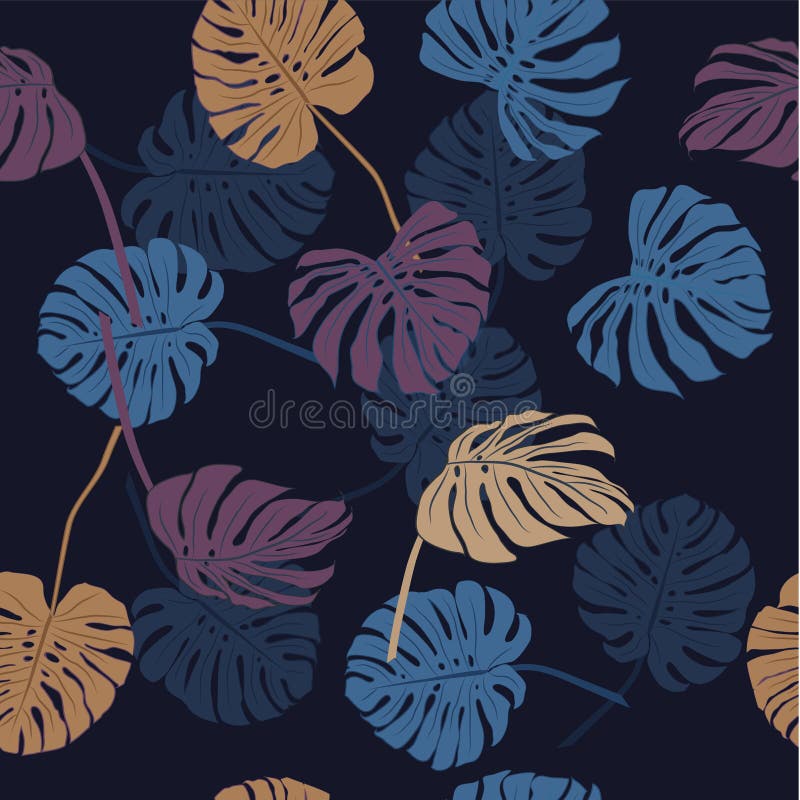 Colorful palm leaves on the navy background.