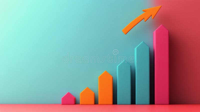 Colorful paper arrows representing growth and progress displayed against a pastel background stock image