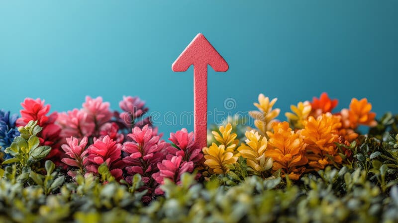 Colorful paper arrows representing growth and progress displayed against a pastel background stock photography