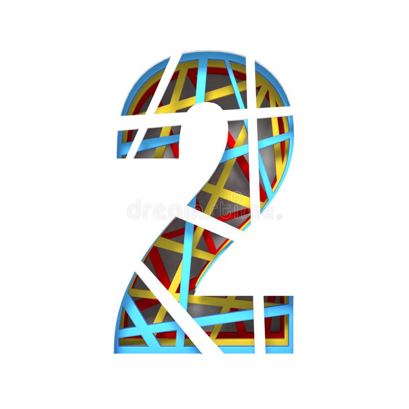 Colorful paper cut out font Number 2 TWO 3D