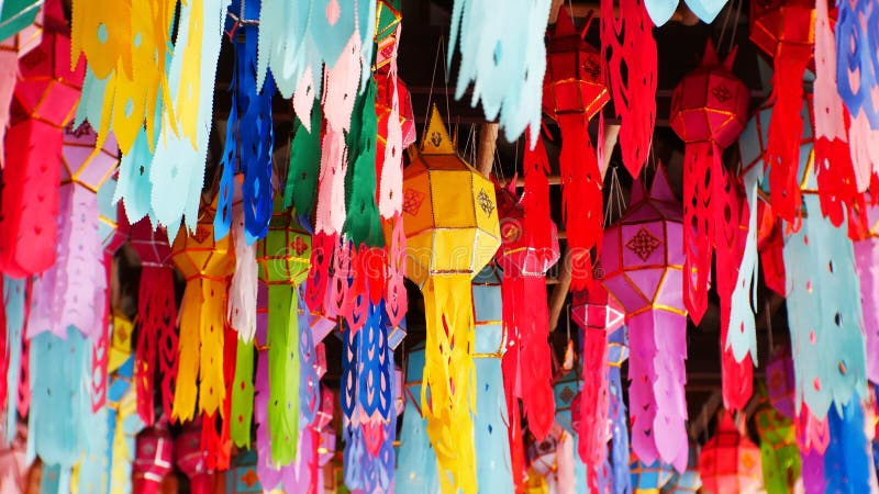 Colorful Paper Lamp handicraft in Myanmar