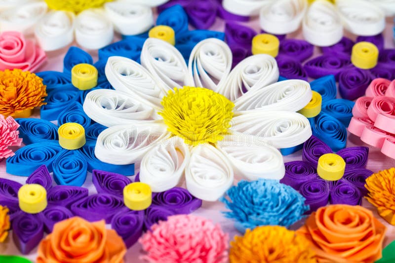 Colorful paper quilling flowers stock photo