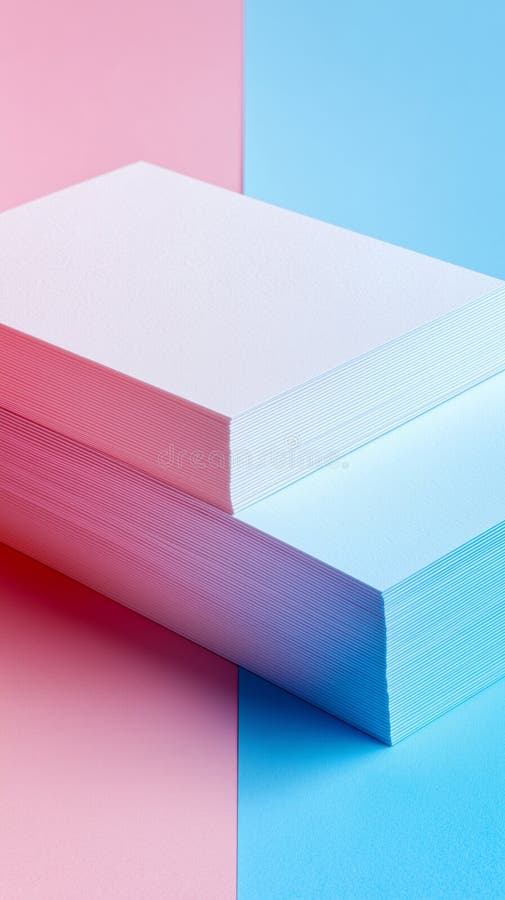 Colorful Paper Stacks on Pink and Blue Background for Creative Projects and Crafts royalty free stock photos