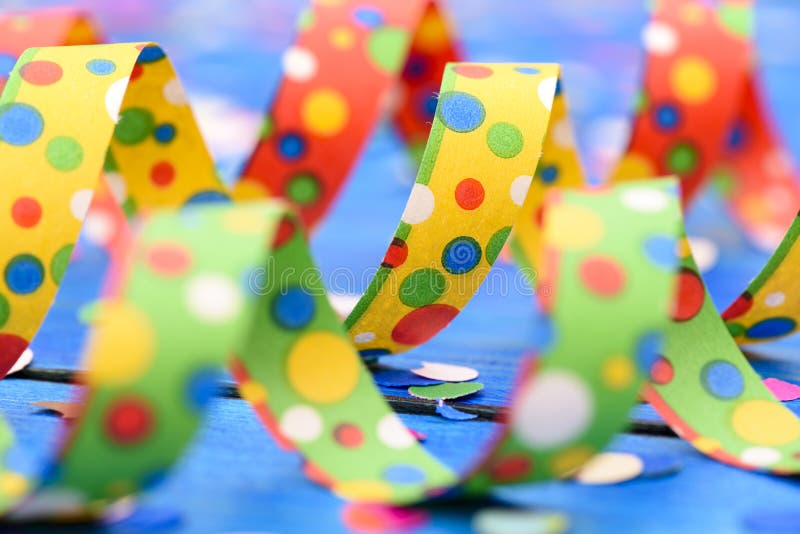 Colorful paper streamer at carnival party stock photo