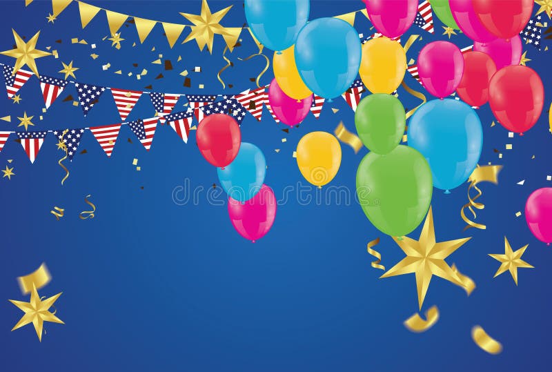 Colorful Party Balloons Blue Background. Party. Multicolor Stock Vector
